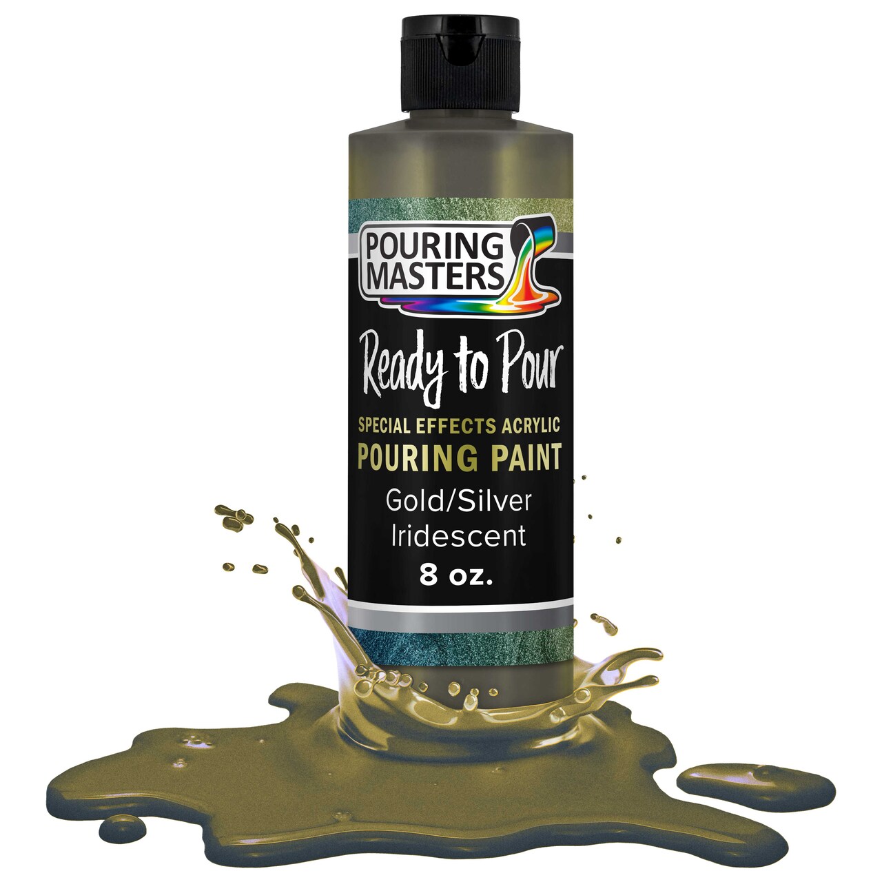 Pouring Masters Gold/Silver Iridescent Special Effects Acrylic Pouring Paint - Premium 8-Ounce Pre-Mixed Fluid Acrylic Paint - Fluid Art Supplies for Canvas, Wood, Paper, Tile & Rocks